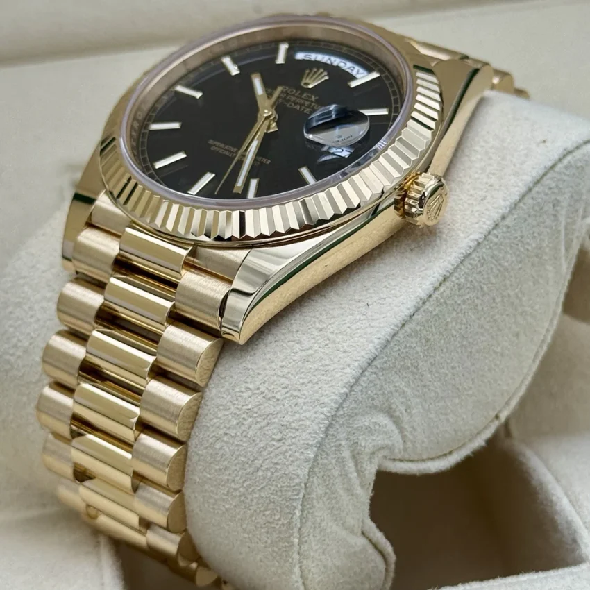 Rolex Day Date 40 228238 Yellow Gold. Black Motif Dial. 2018 Box & Papers Mint