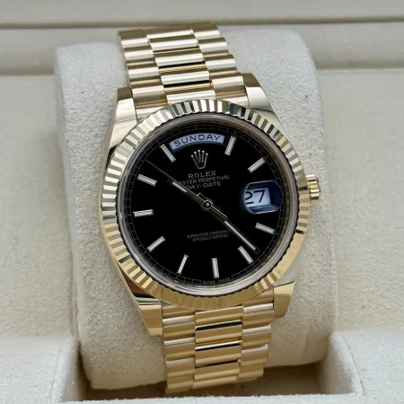 Rolex Day Date 40 228238 Yellow Gold. Black Motif Dial. 2018 Box & Papers Mint