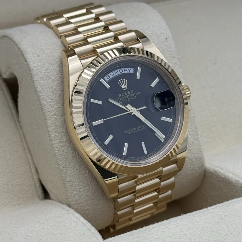 Rolex Day Date 40 228238 Yellow Gold. Black Motif Dial. 2018 Box & Papers Mint